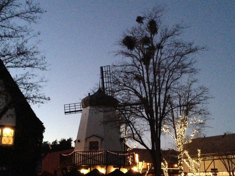 visiting solvang - windmill at night